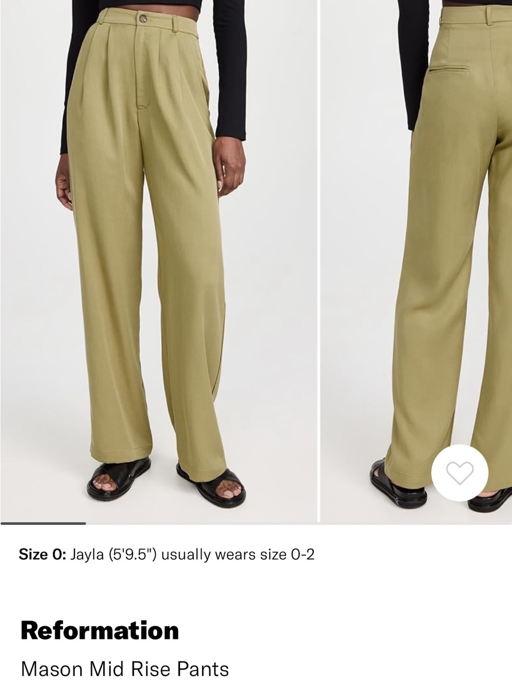 Reformation Mason Mid Rise Pants in Olive Oil Size 4